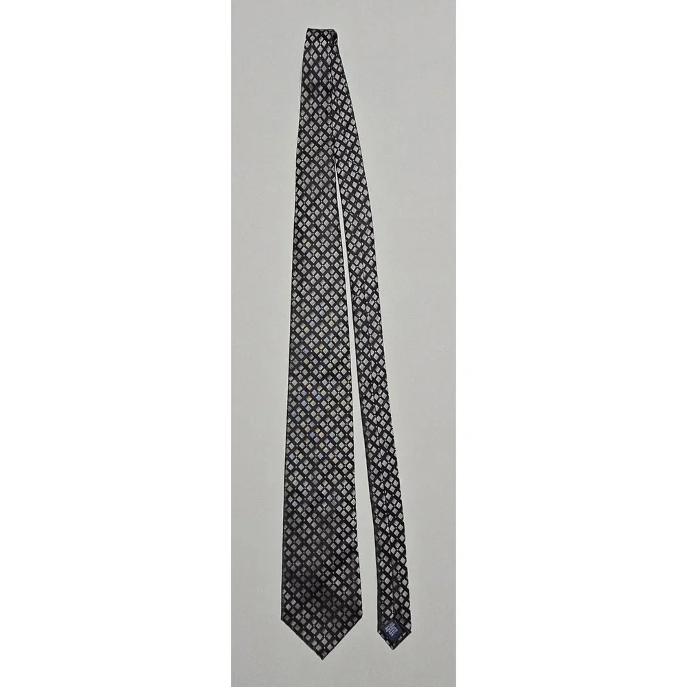 John Ashford Necktie Silk Stain Resistant Geometric Black Grey 3.5x61